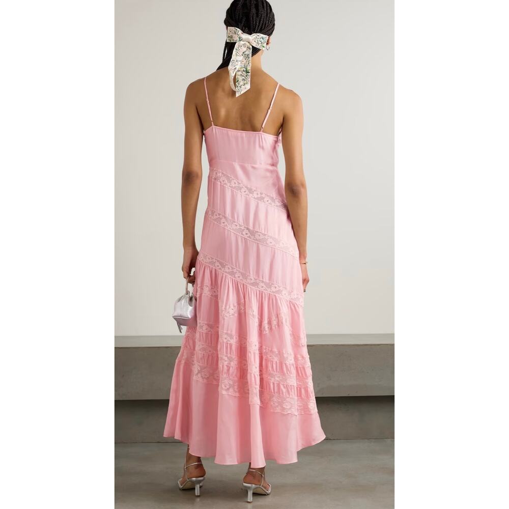 LoveShackFancy Women's Sylvie Slip Dress Pink Silk Lace Ruffle
Maxi - Picture 2 of 6